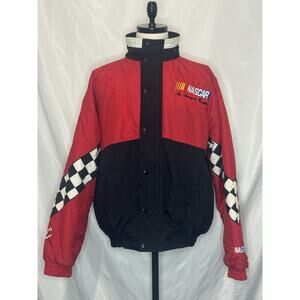 Vtg 90's NASCAR Racing Puffer Jacket Chase Authentics Red Black Checkered XL